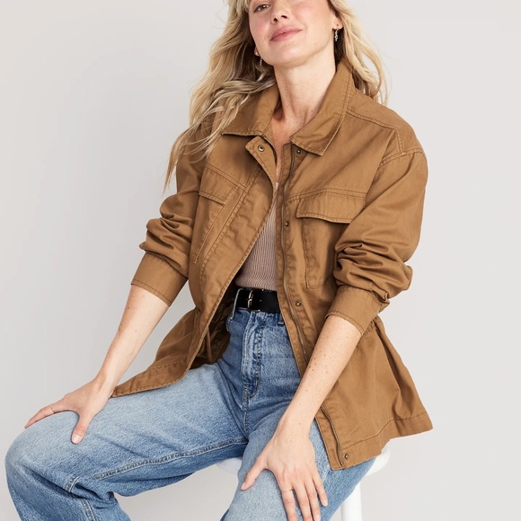 NWT OLD NAVY Cinched-Waist Utility Jacket Color: Falconry - Picture 3 of 6